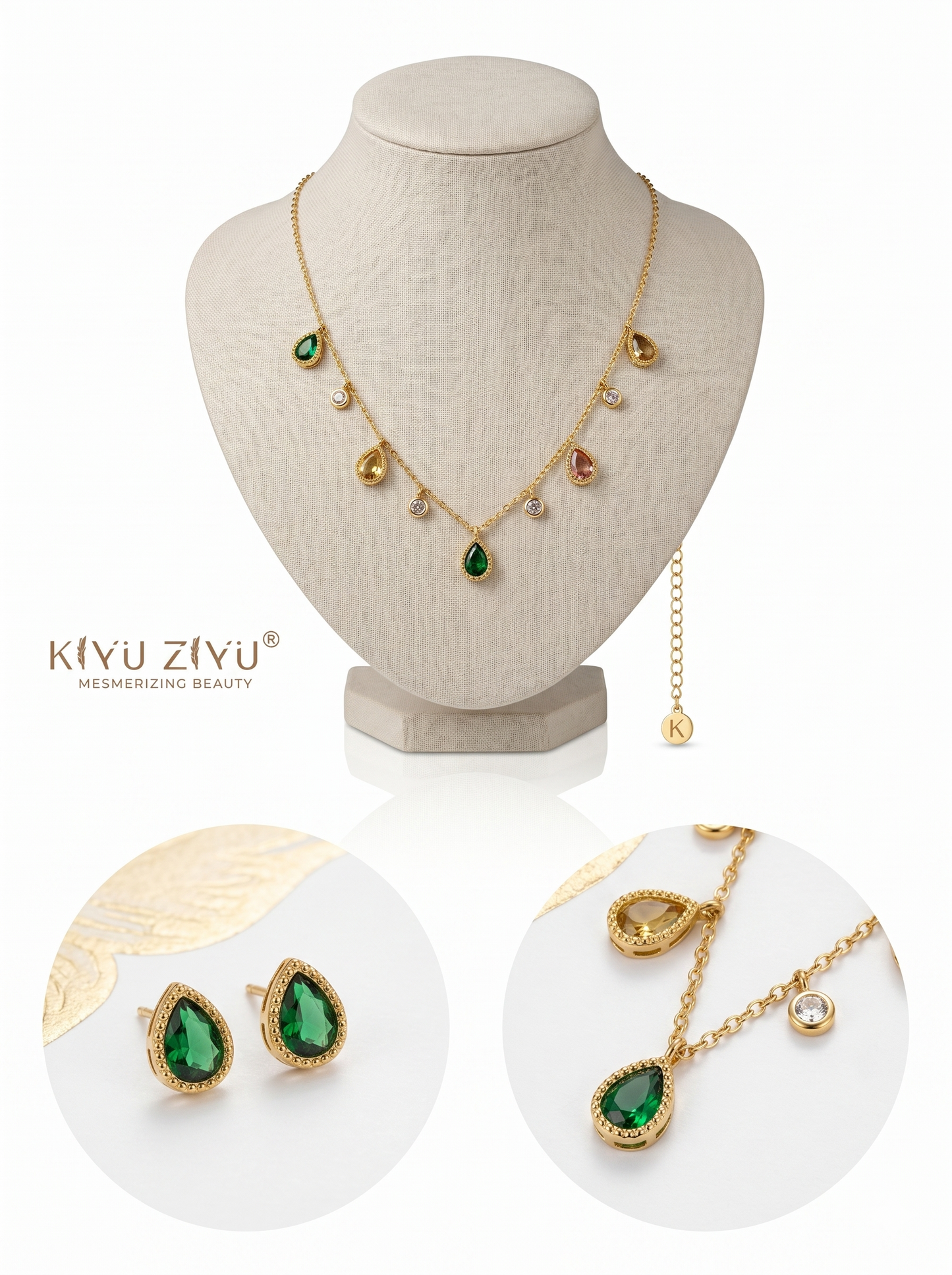 Anti-Tarnish Multi-Color Teardrop Gemstone Jewelry Set