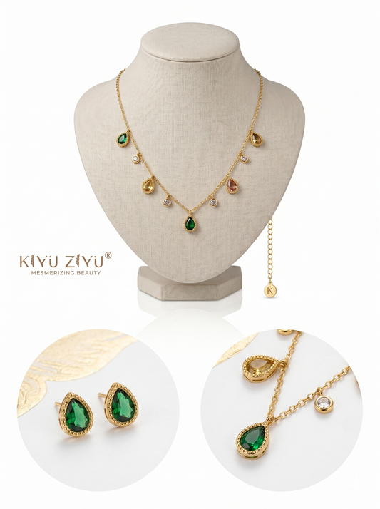 Anti-Tarnish Multi-Color Teardrop Gemstone Jewelry Set