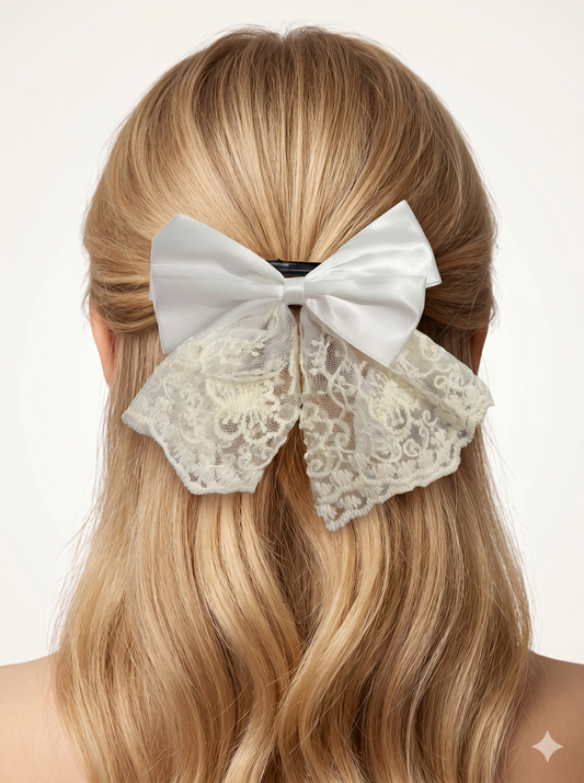 Vintage Lace & Satin Bow Clip