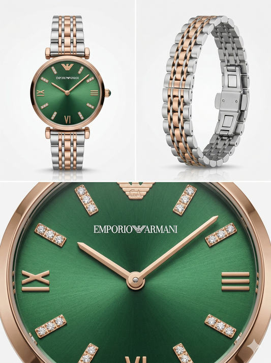 Emerald Radiance Luxe – Two-Tone Crystal Watch
