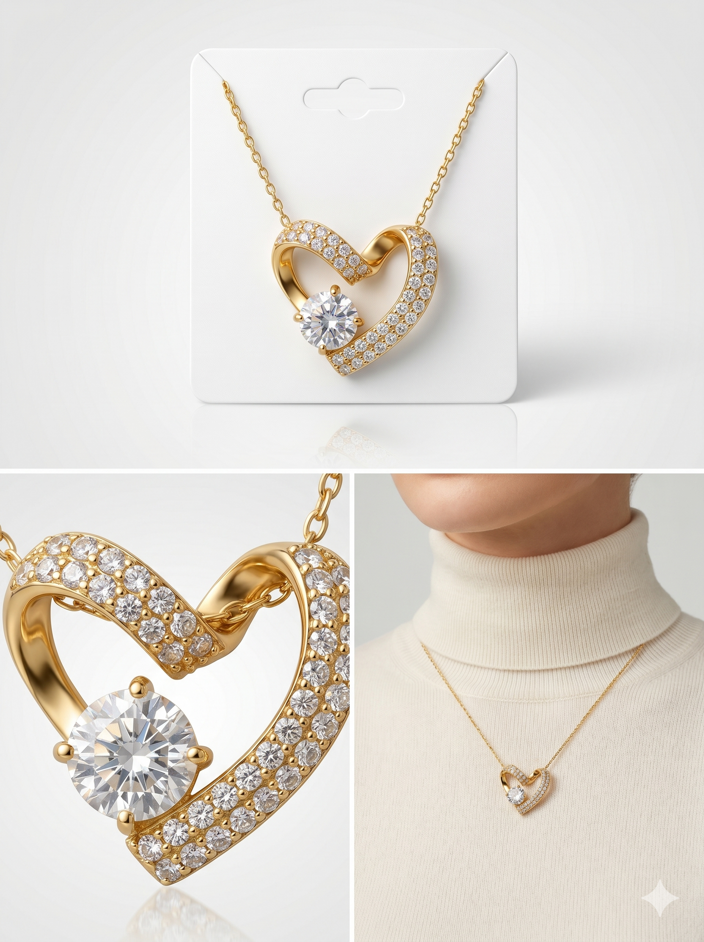 Pavé Solitaire Infinity Heart Pendant Necklace in 18K Gold Finish