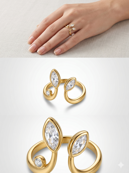 Anti-Tarnish Marquise Triple-Stone Wrap Ring
