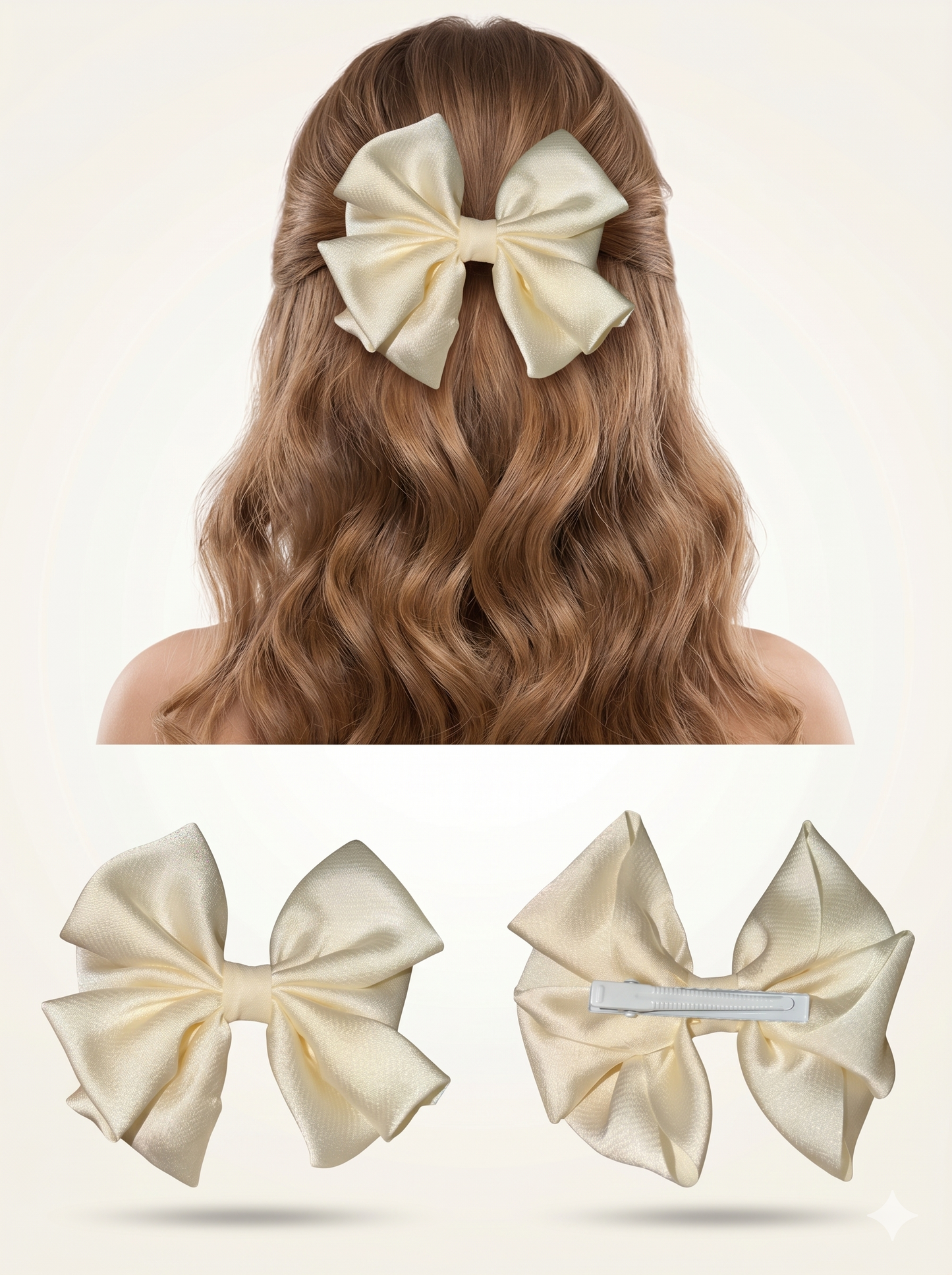 Ivory Elegance Satin Bow Clip