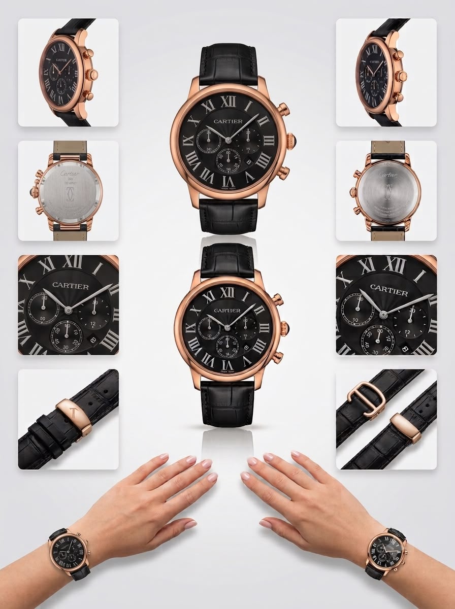 Luxury Roman Numeral Chronograph in Gold-Tone with Alligator-Grain Strap
