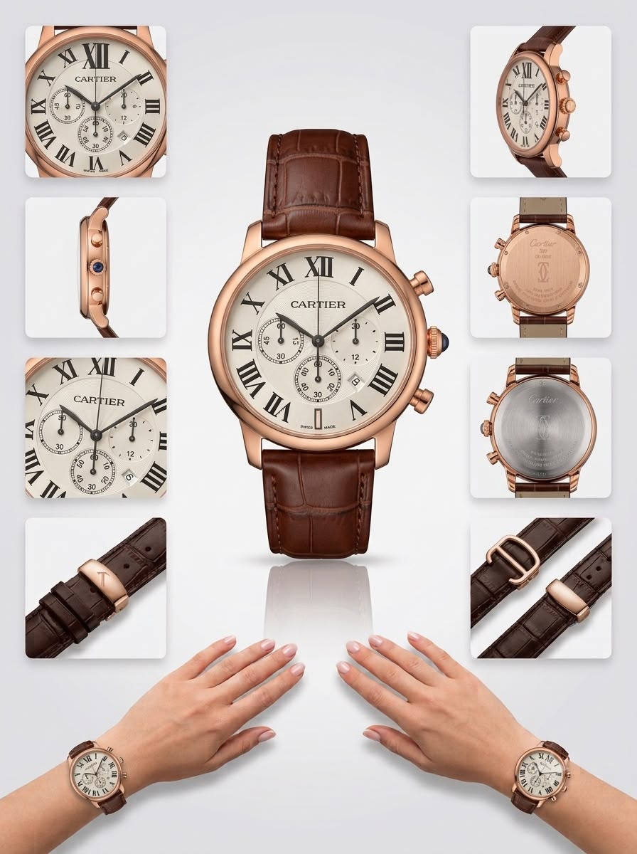 Luxury Roman Numeral Chronograph in Gold-Tone with Alligator-Grain Strap