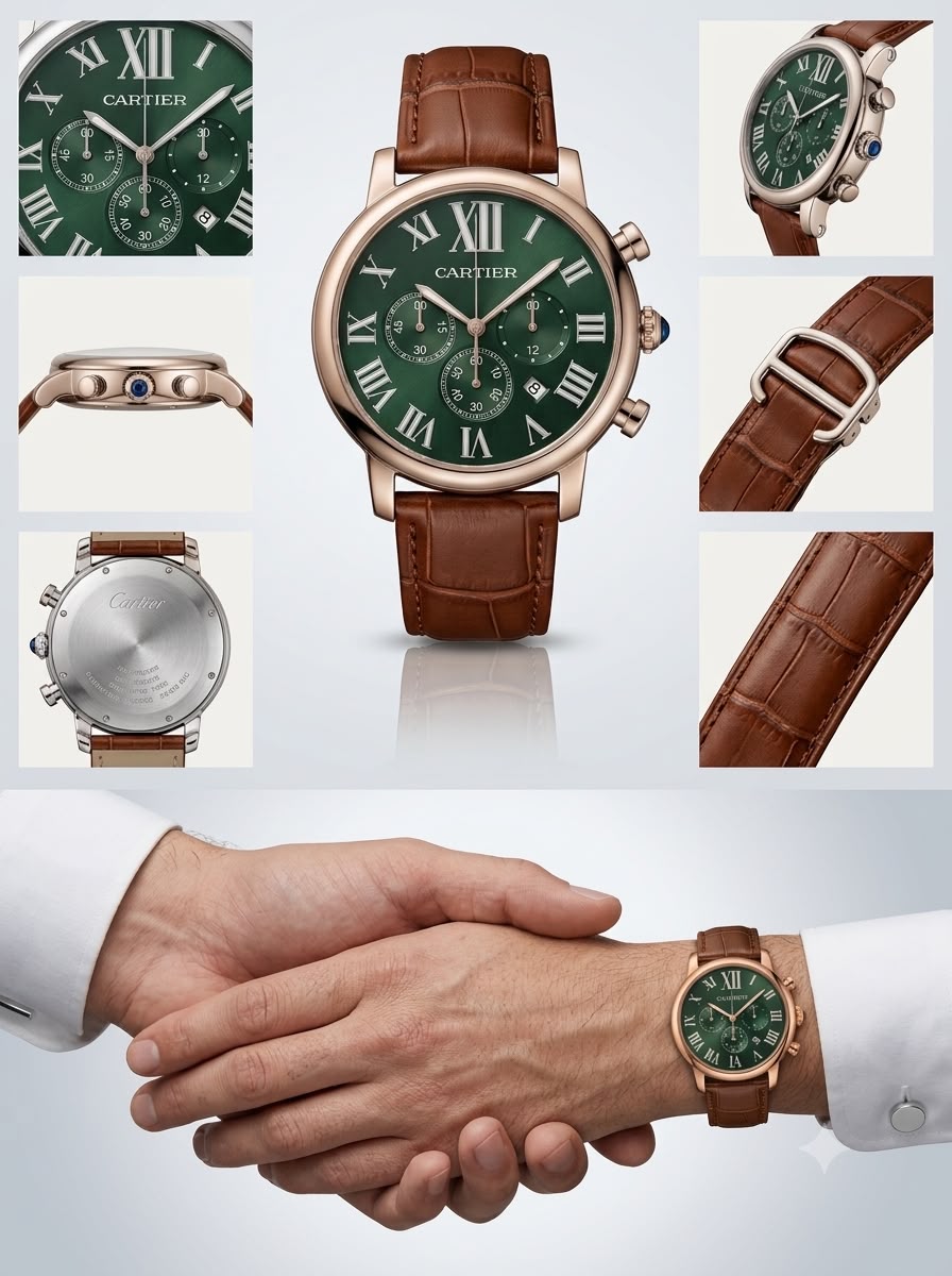 Luxury Roman Numeral Chronograph in Gold-Tone with Alligator-Grain Strap