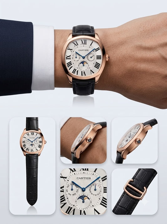 Complication Moonphase Calendar Automatic Leather Watch