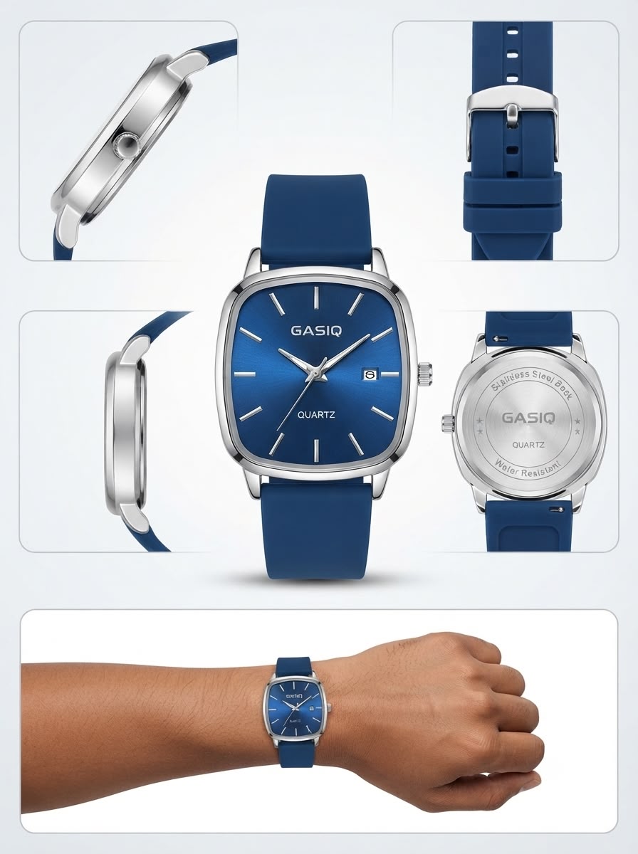 Modern Square-Case Quartz Watch – Comfort-Fit Silicone Strap