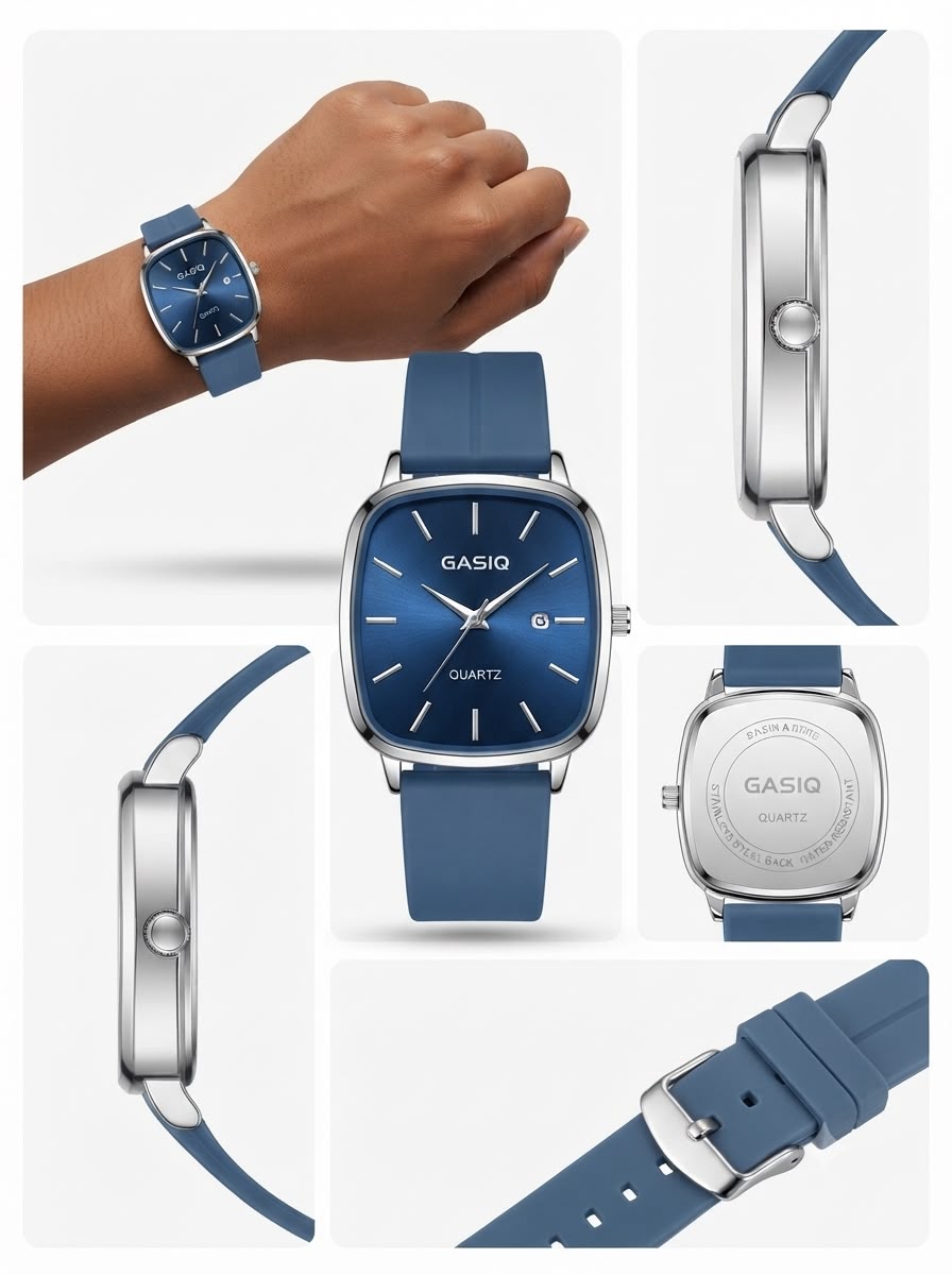 Modern Square-Case Quartz Watch – Comfort-Fit Silicone Strap