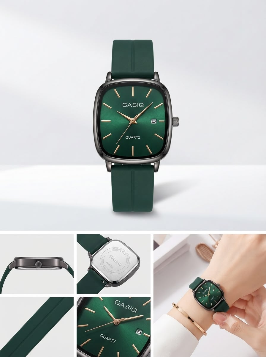 Modern Square-Case Quartz Watch – Comfort-Fit Silicone Strap
