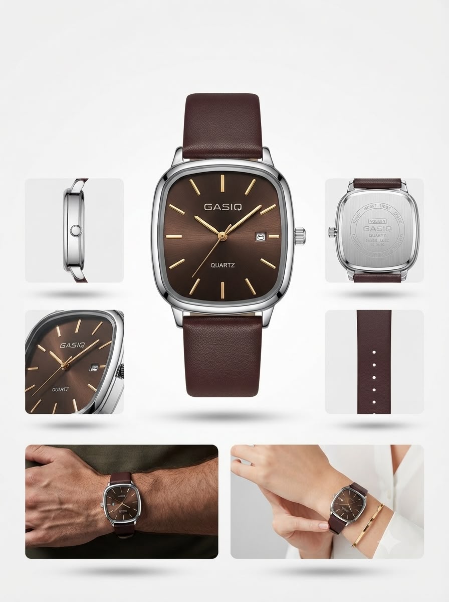 Modern Square-Case Quartz Watch – Comfort-Fit Silicone Strap