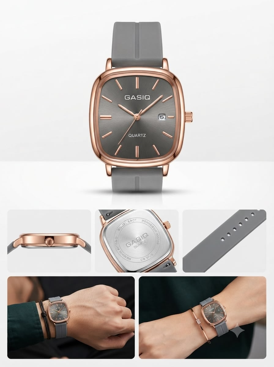 Modern Square-Case Quartz Watch – Comfort-Fit Silicone Strap