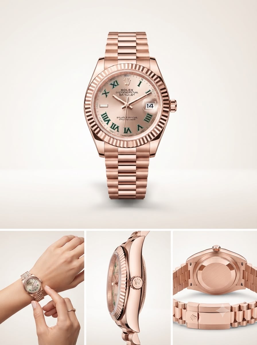 Emerald-Accent Roman Dial Fluted Watch