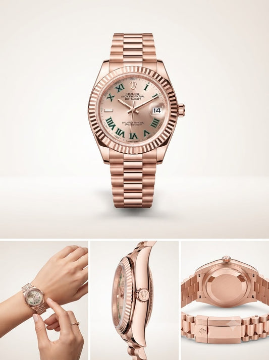 Emerald-Accent Roman Dial Fluted Watch