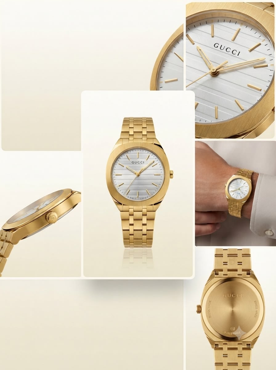 Architectural Striped-Dial Gold-Tone Dress Watch