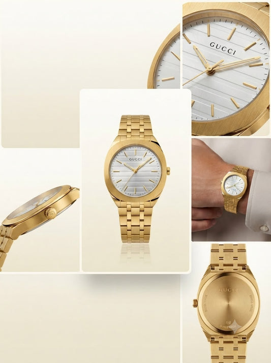Architectural Striped-Dial Gold-Tone Dress Watch