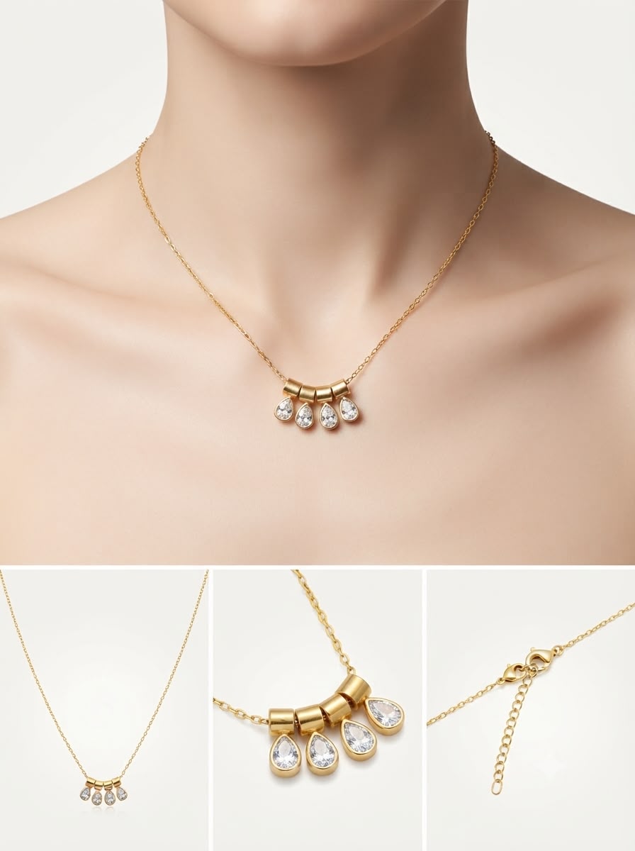Cascading Teardrop Crystal Gold-Tone Pendant Necklace