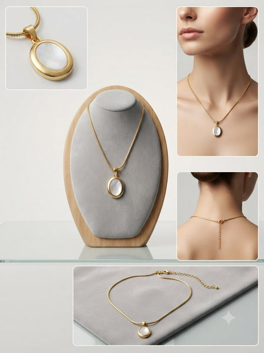 Classic Oval Mother-of-Pearl Gold-Tone Pendant Necklace