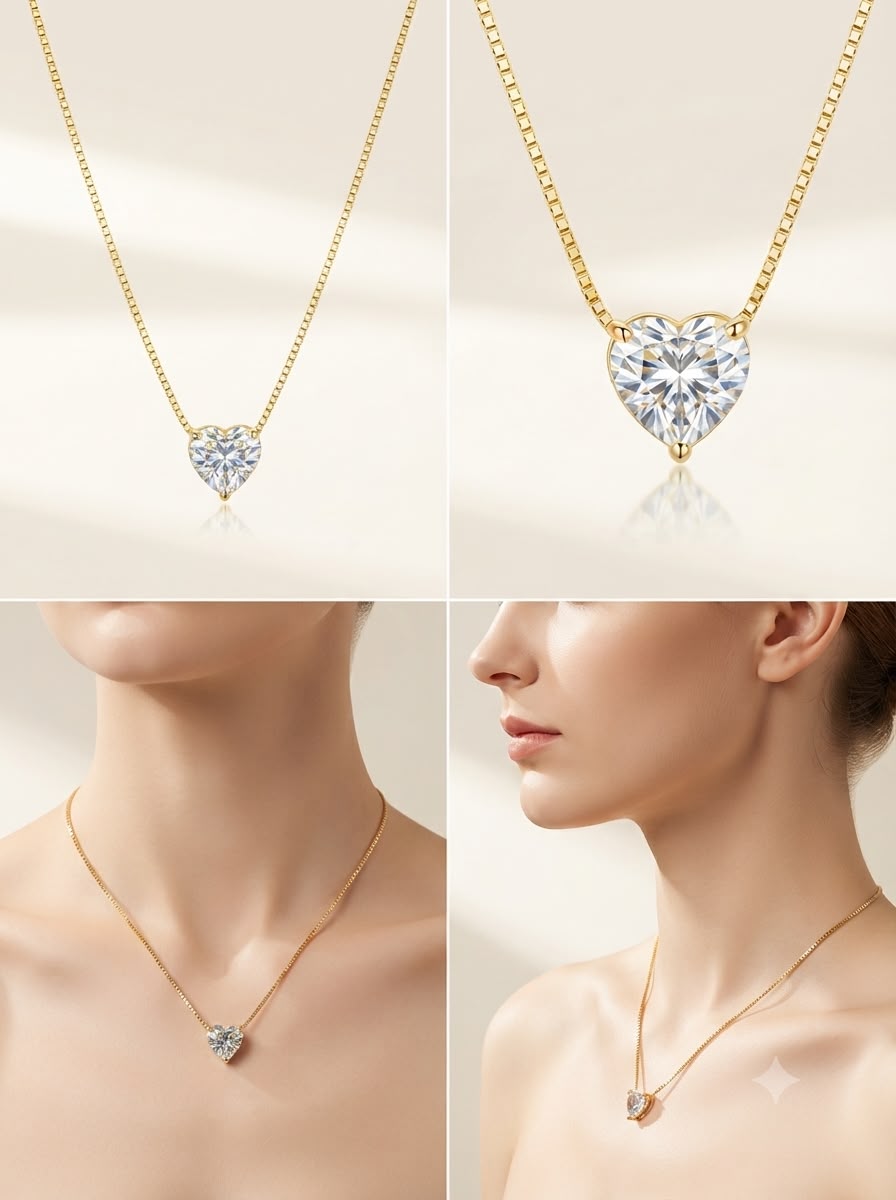 Heart-Cut Solitaire Crystal Gold-Tone Pendant Necklace