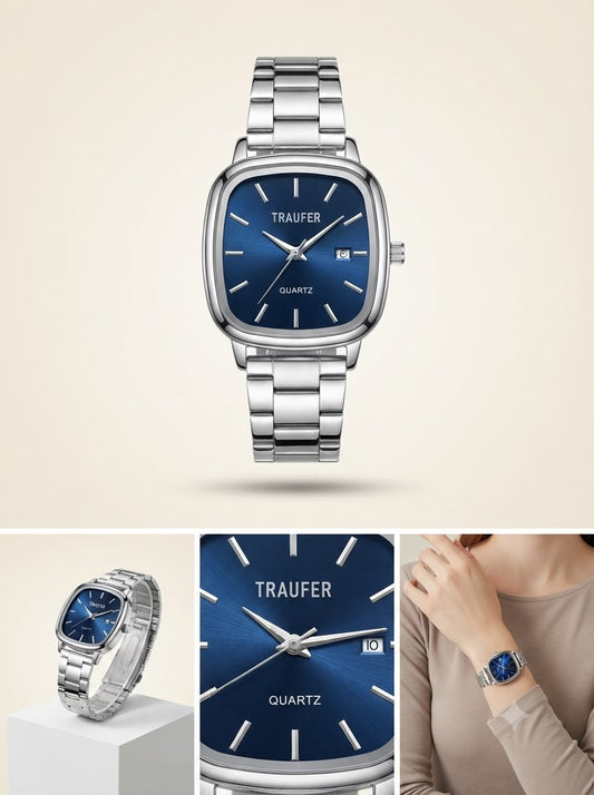 Signature Rounded-Square Sunray Dress Watch – Polished Stainless Steel Series