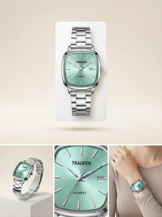Signature Rounded-Square Sunray Dress Watch – Polished Stainless Steel Series