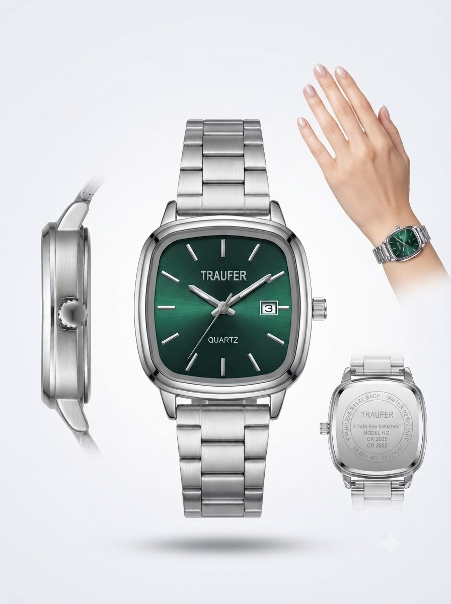 Signature Rounded-Square Sunray Dress Watch – Polished Stainless Steel Series