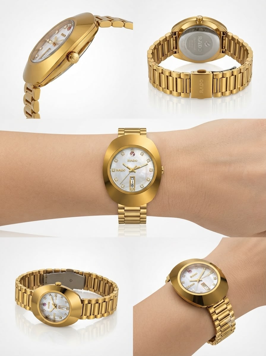 Iconic Oval Golden Statement Watch – Ruby-Accent Sunray Dial