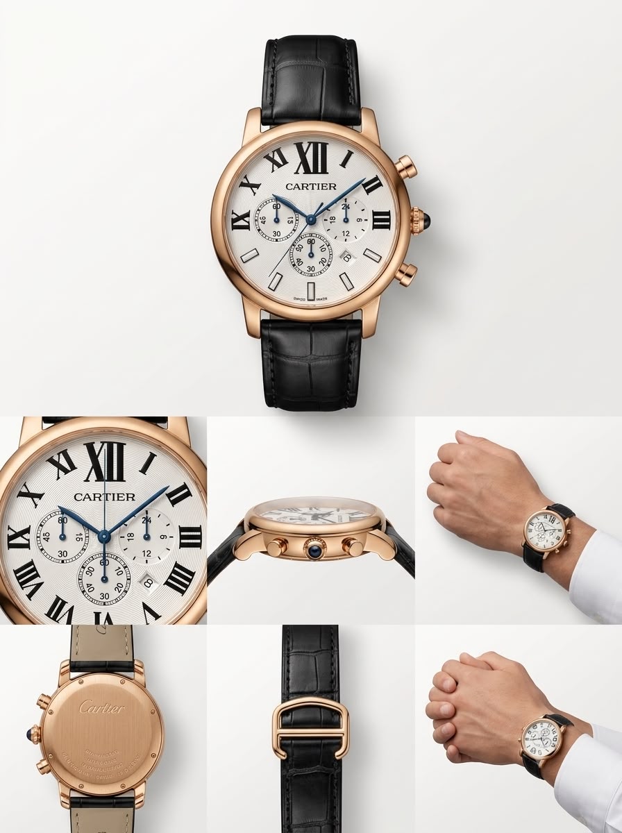 Luxury Roman Numeral Chronograph in Gold-Tone with Alligator-Grain Strap