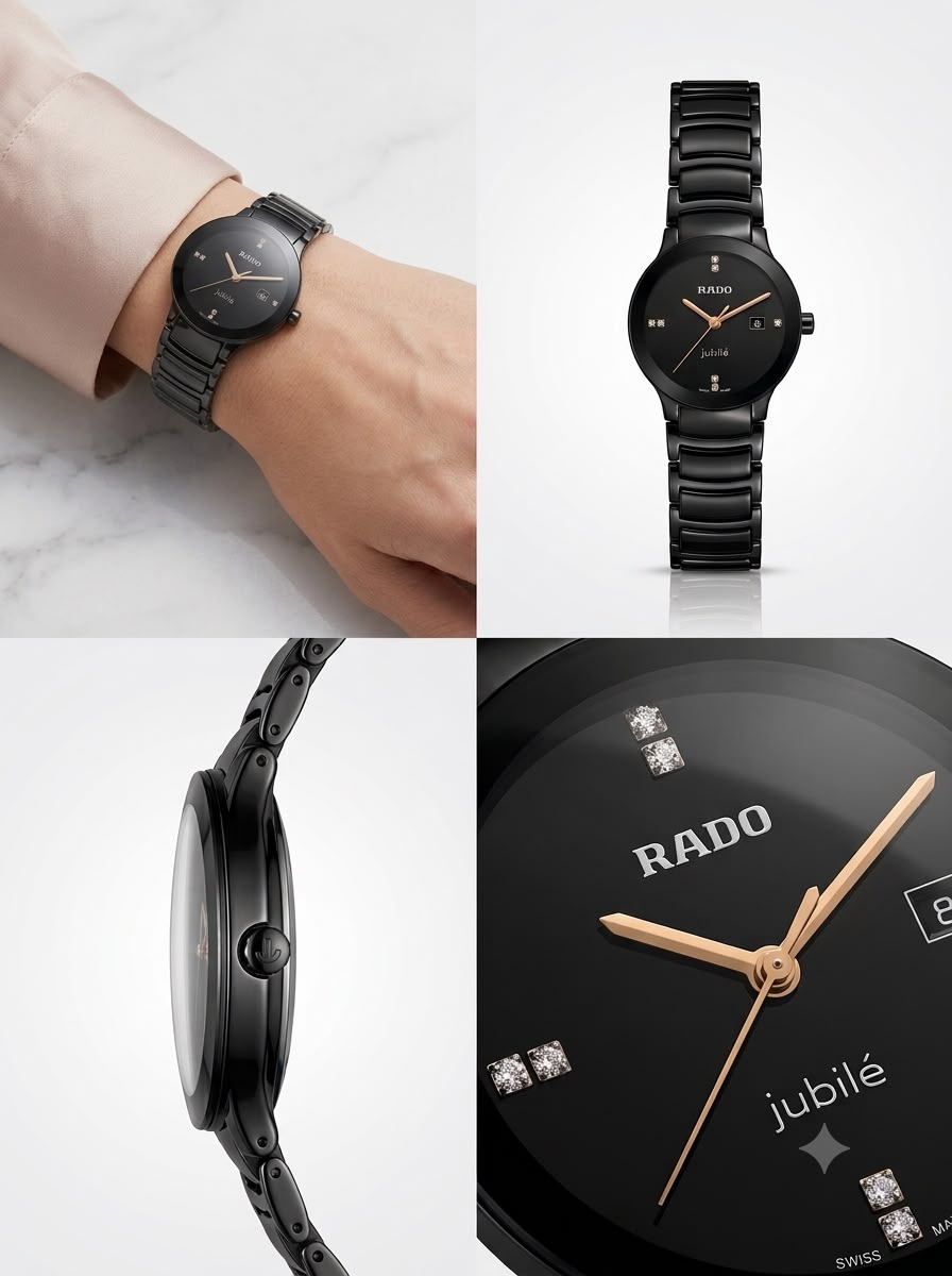 Midnight Onyx Luxe – Rose Gold & Ceramic Style Ladies Watch